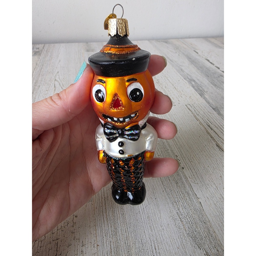 Vintage OWC old world pumpkin Halloween top hat glass ornament glitter Xmas tree